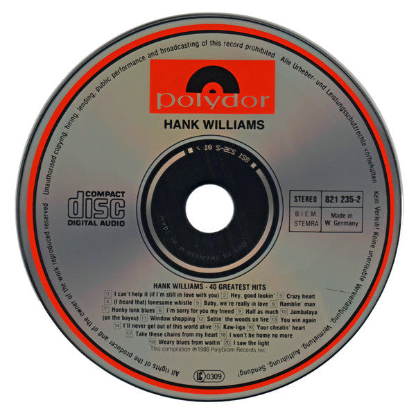 Hank Williams : 40 Greatest Hits (2xCD, Comp, RE)