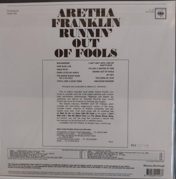 Aretha Franklin - Runnin' Out Of Fools (LP, Album, Ltd, Num, RE, RM, 180) - De Platen Aap – Vinylwinkel in Brielle & online webshop voor muziekliefhebbers