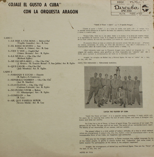 Orq. Aragon* : Cojale El Gusto A Cuba Con La Orq. Aragon (LP, Album, Mono, RP, Gol)