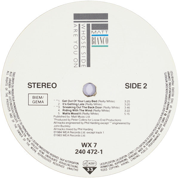 Matt Bianco : Whose Side Are You On (LP, Album, Tel)