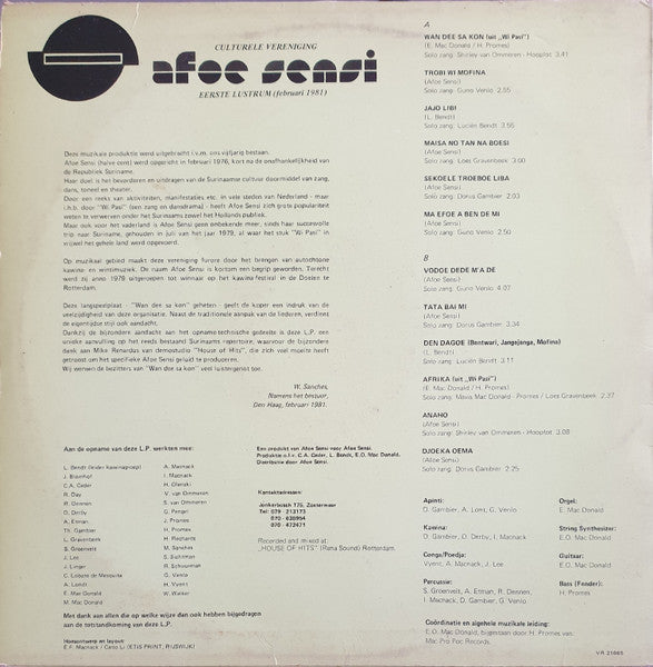 Afoe Sensi : Wan Dee Sa Kon... (LP, Album)