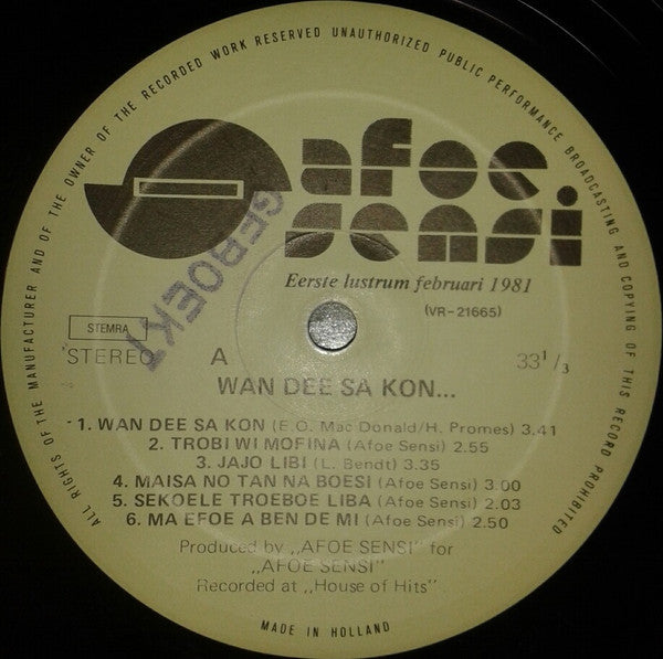 Afoe Sensi : Wan Dee Sa Kon... (LP, Album)