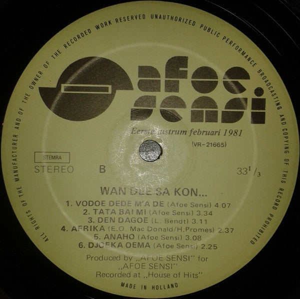 Afoe Sensi : Wan Dee Sa Kon... (LP, Album)