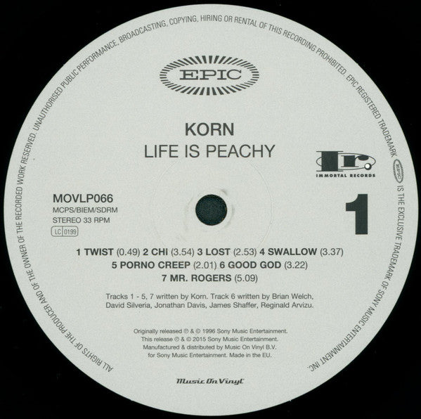 Korn : Life Is Peachy (LP, Album, RE, 180)