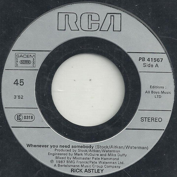 Rick Astley : Whenever You Need Somebody (7", Single)