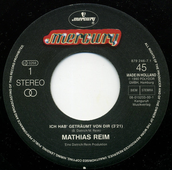 Matthias Reim : Ich Hab' Geträumt Von Dir (7", Single)