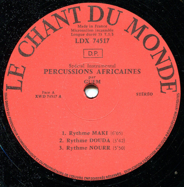 Guem : Les Percussions Africaines (LP, Album, Tri)