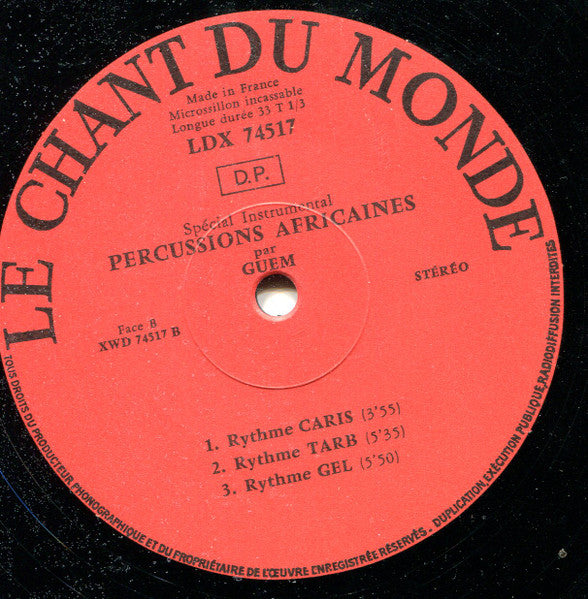 Guem : Les Percussions Africaines (LP, Album, Tri)