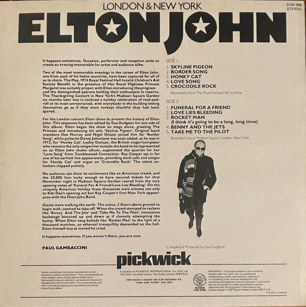Elton John : London & New York (LP, Album, RE)