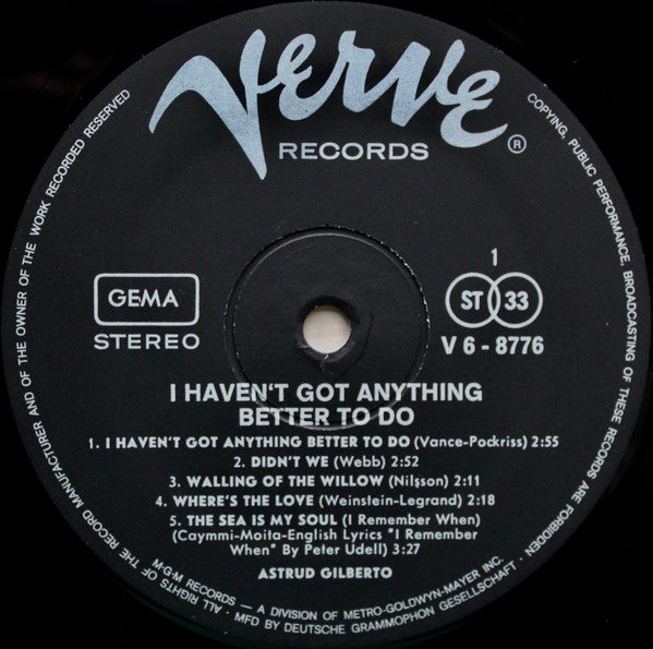 Astrud Gilberto - I Haven't Got Anything Better To Do (LP, Album) - De Platen Aap – Vinylwinkel in Brielle & online webshop voor muziekliefhebbers