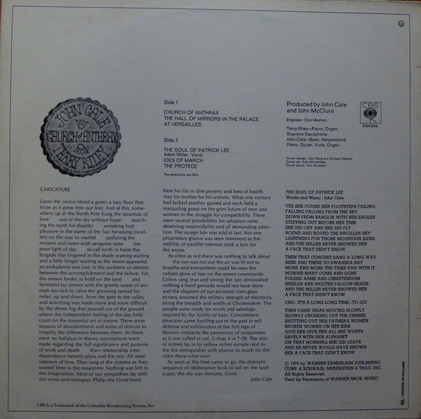 John Cale & Terry Riley : Church Of Anthrax (LP, Album)