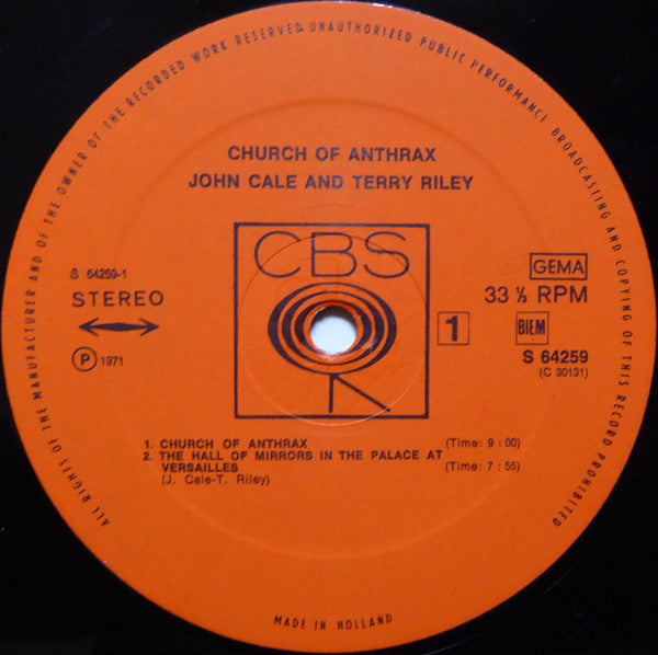 John Cale & Terry Riley : Church Of Anthrax (LP, Album)
