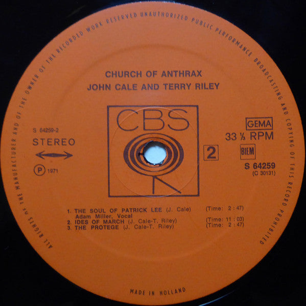 John Cale & Terry Riley : Church Of Anthrax (LP, Album)
