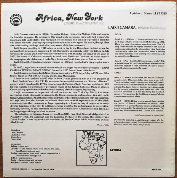 Ladji Camara : Africa, New York Drum Masterpieces (LP, Album, RP)