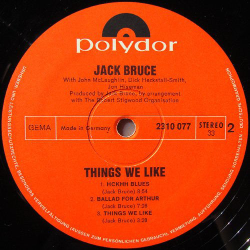 Jack Bruce With John McLaughlin, Dick Heckstall-Smith, Jon Hiseman : Things We Like (LP, Album)