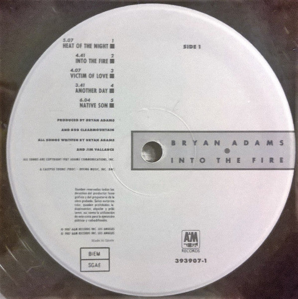 Bryan Adams - Into The Fire (LP, Album) - De Platen Aap – Vinylwinkel in Brielle & online webshop voor muziekliefhebbers