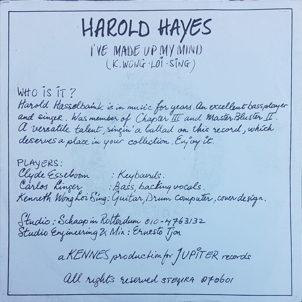 Harold Hayes - I've Made Up My Mind... (7", Single) - De Platen Aap – Vinylwinkel in Brielle & online webshop voor muziekliefhebbers