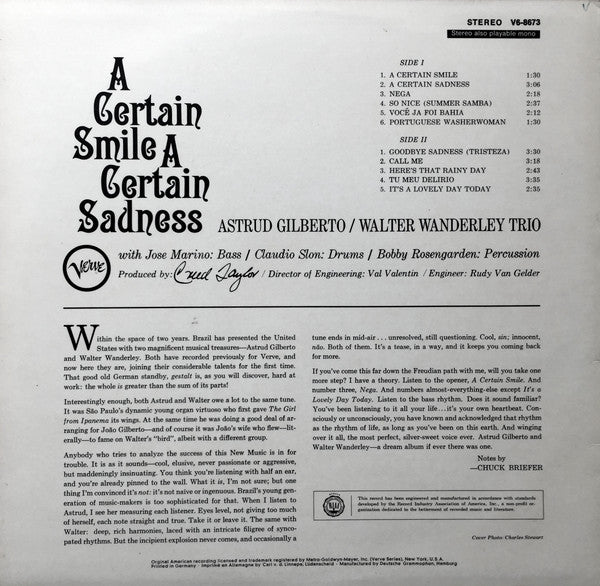 Astrud Gilberto / Walter Wanderley - A Certain Smile A Certain Sadness (LP, Album) - De Platen Aap – Vinylwinkel in Brielle & online webshop voor muziekliefhebbers