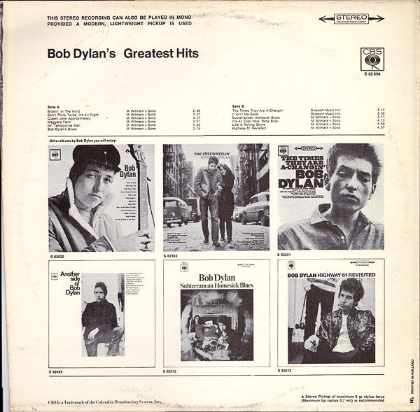Bob Dylan : Bob Dylan's Greatest Hits (LP, Comp, Mat)
