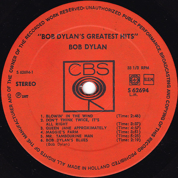 Bob Dylan : Bob Dylan's Greatest Hits (LP, Comp, Mat)