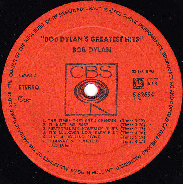 Bob Dylan : Bob Dylan's Greatest Hits (LP, Comp, Mat)