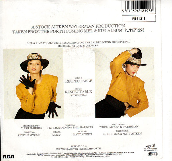 Mel & Kim : Respectable (7", Single)