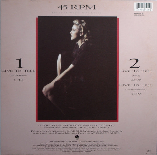 Madonna : Live To Tell (12", Maxi, Pos)