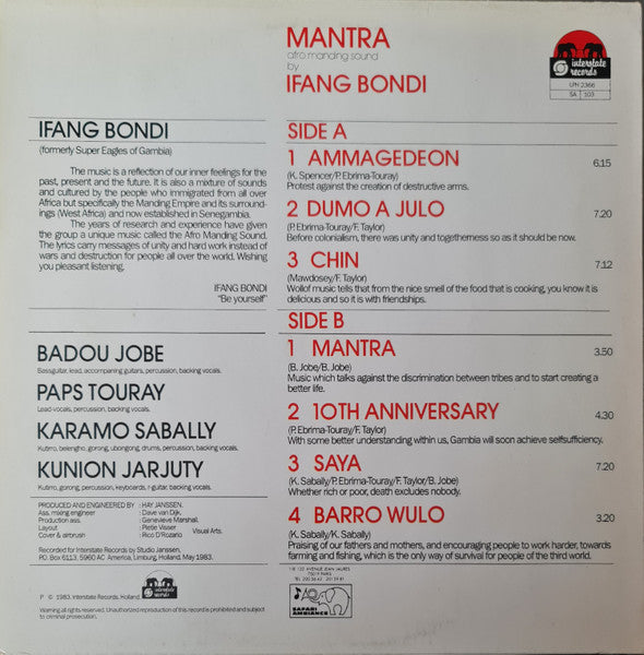 Ifang Bondi : Mantra - Afro Manding Sound (LP, Album)