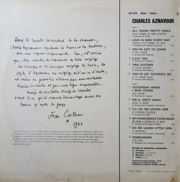 Charles Aznavour : Aznavour Sings Aznavour (LP, Comp)