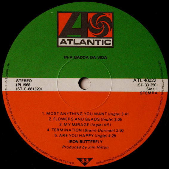 Iron Butterfly : In-A-Gadda-Da-Vida (LP, Album, RE)