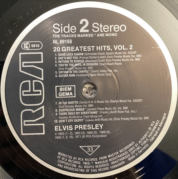 Elvis Presley : 20 Greatest Hits Vol. 2 (LP, Comp, RE, Son)