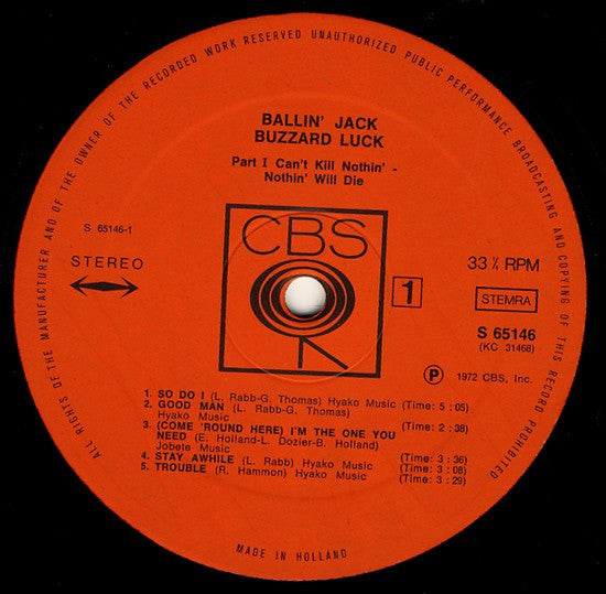 Ballin' Jack : Buzzard Luck Part I Can't Kill Nothin' - Nothin' Will Die (LP,Album)