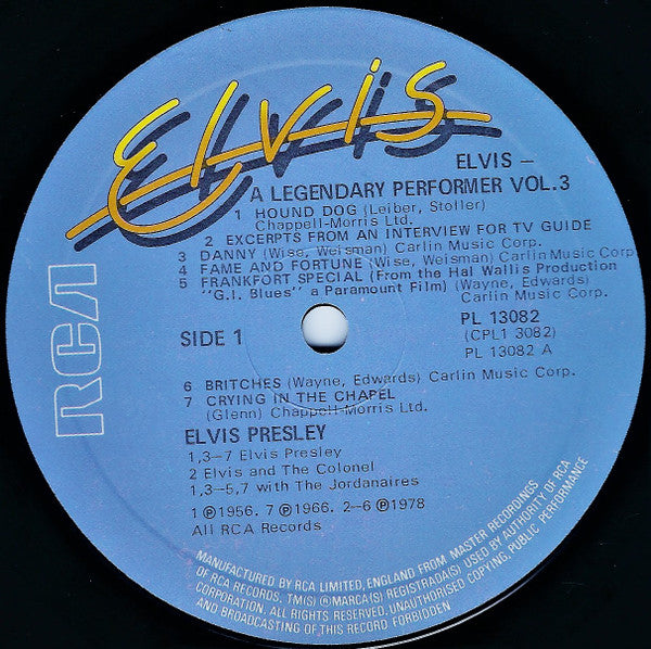 Elvis Presley : A Legendary Performer - Volume 3 (LP, Comp)