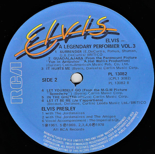 Elvis Presley : A Legendary Performer - Volume 3 (LP, Comp)