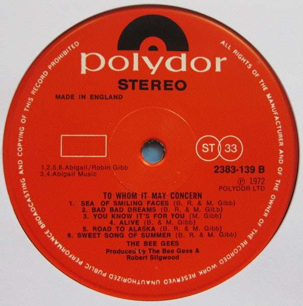 Bee Gees : To Whom It May Concern (LP, Album, Pop)