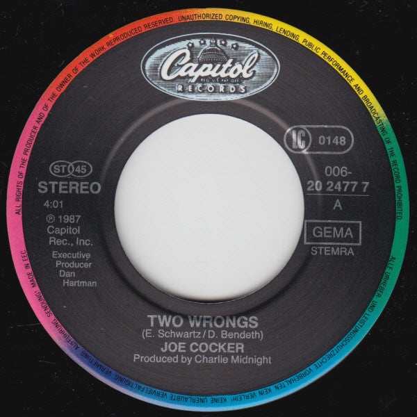 Joe Cocker : Two Wrongs (7", Single)