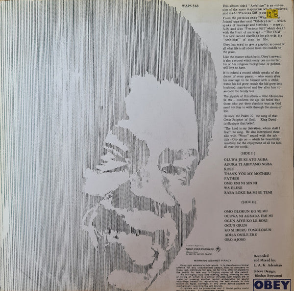 Chief Commander Ebenezer Obey & His Inter-Reformers Band : Ambition (LP, Album)
