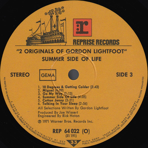 Gordon Lightfoot : 2 Originals Of Gordon Lightfoot (2xLP, Album, Comp)