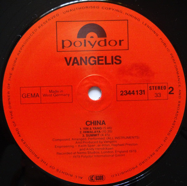 Vangelis : China = 中國 (LP, Album, RE)