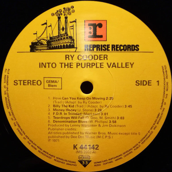 Ry Cooder : Into The Purple Valley (LP, Album, RE)