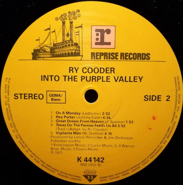 Ry Cooder : Into The Purple Valley (LP, Album, RE)