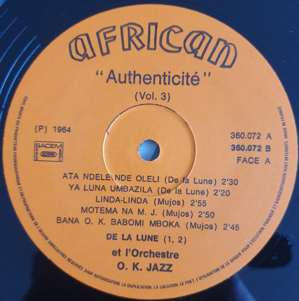 Orchestre O.K. Jazz* : OK Jazz Authenticité Volume 3 (LP, Comp)