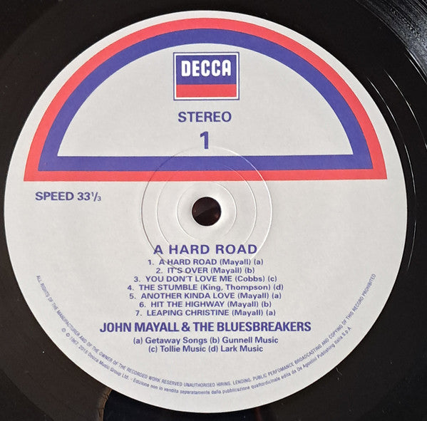 John Mayall And The Bluesbreakers* : A Hard Road (LP, Album, RE, 180)