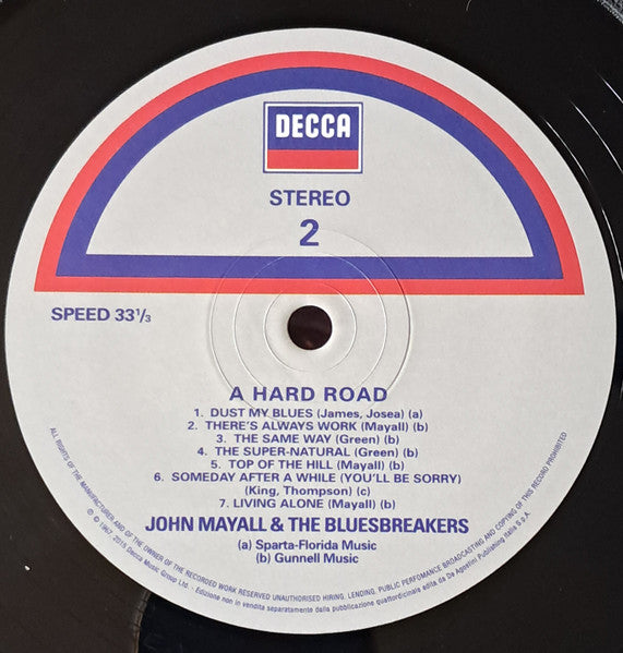 John Mayall And The Bluesbreakers* : A Hard Road (LP, Album, RE, 180)