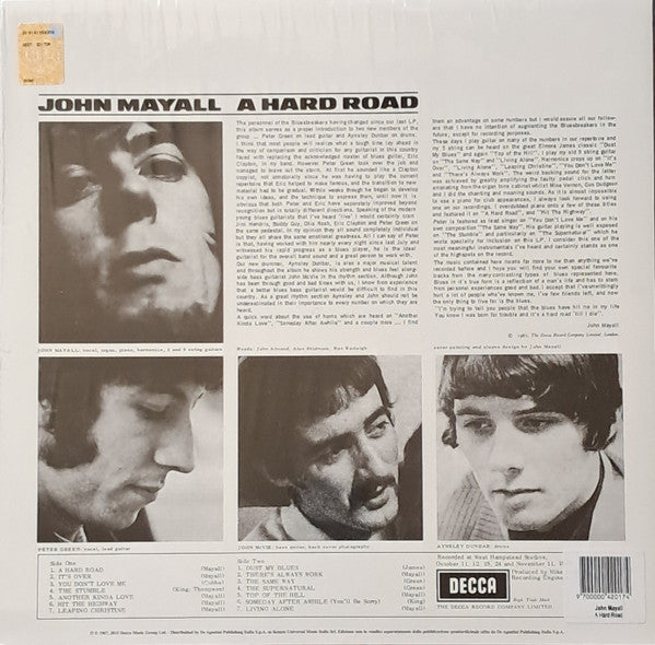 John Mayall And The Bluesbreakers* : A Hard Road (LP, Album, RE, 180)