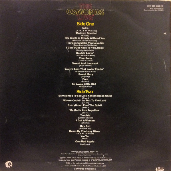 The Osmonds : Live (LP, Album)