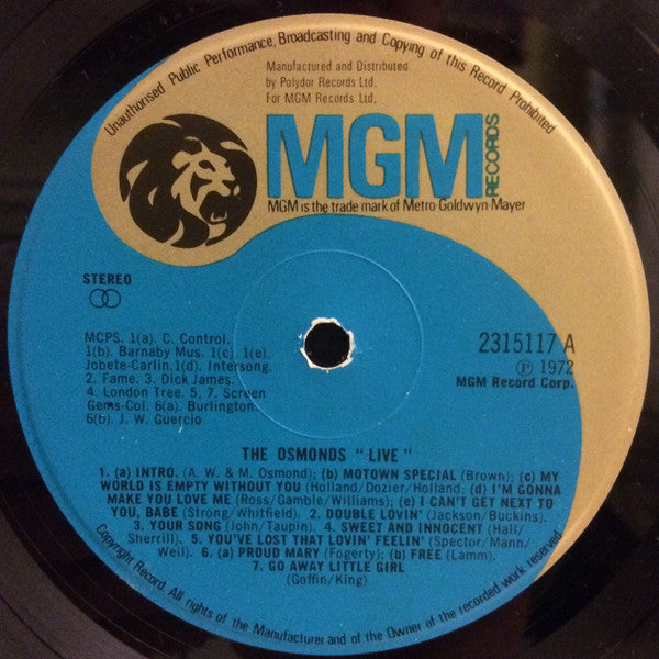 The Osmonds : Live (LP, Album)