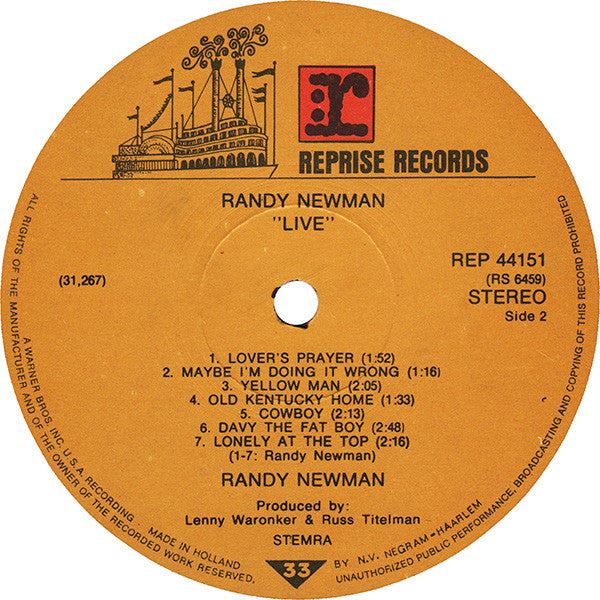 Randy Newman : Live (LP, Album, RE)