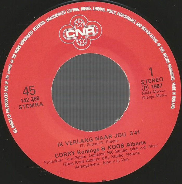 Corry* & Koos* : Ik Verlang Naar Jou (7", Single)