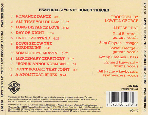 Little Feat : The Last Record Album (CD, Album, RE)